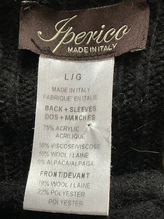 Vintage Wool Sweater Jacket Black Zipper Moto Knit Blend Iperico Size Large - Picture 4 of 7